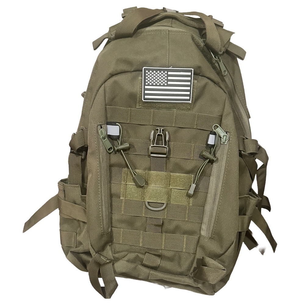 Rugged Olive Backpack With Flag Patch - image 1